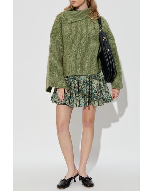 Ganni Green Wool Turtleneck