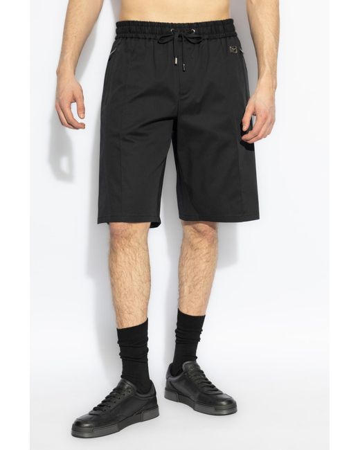 Dolce & Gabbana Black Cotton Shorts With Logo for men