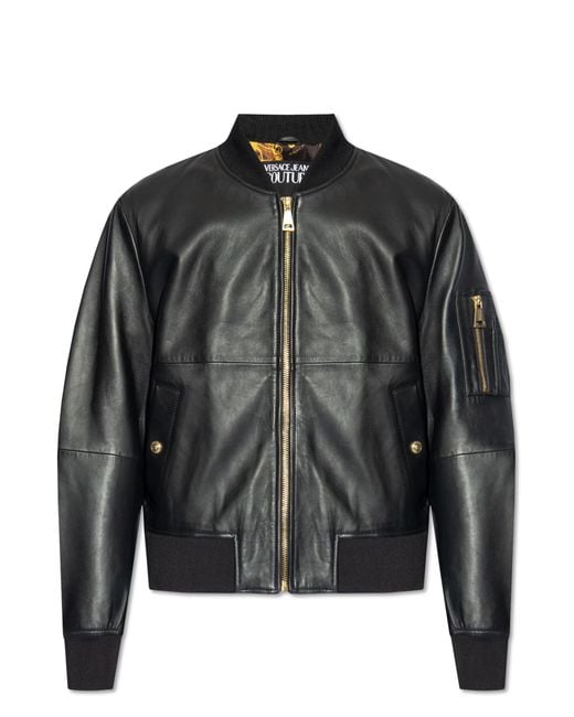 Versace Jeans Black Leather Bomber Jacket, for men