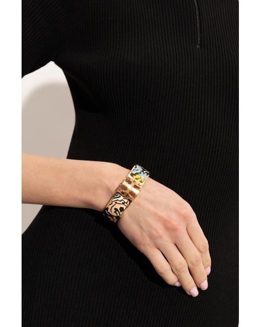 Tory Burch Metallic Brass Bracelet With Logo
