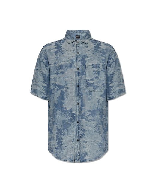 Emporio Armani Blue Denim Shirt With Short Sleeves, for men