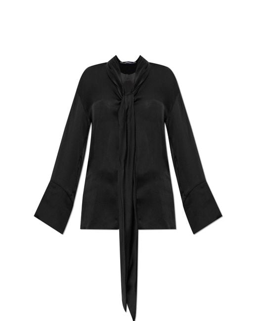 Balmain Black Silk Shirt With Decorative Scarf