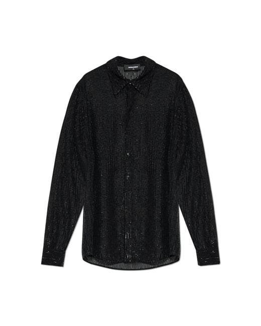 DSquared² Black Sequin Transparent Shirt for men
