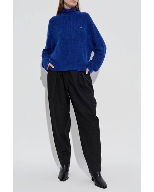ROTATE BIRGER CHRISTENSEN Blue Sweater With Logo Patch