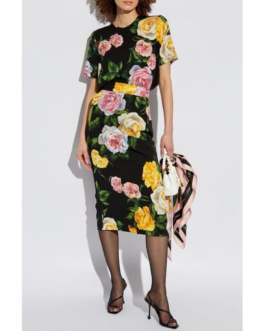 Dolce & Gabbana Black Silk Top With Floral Motif