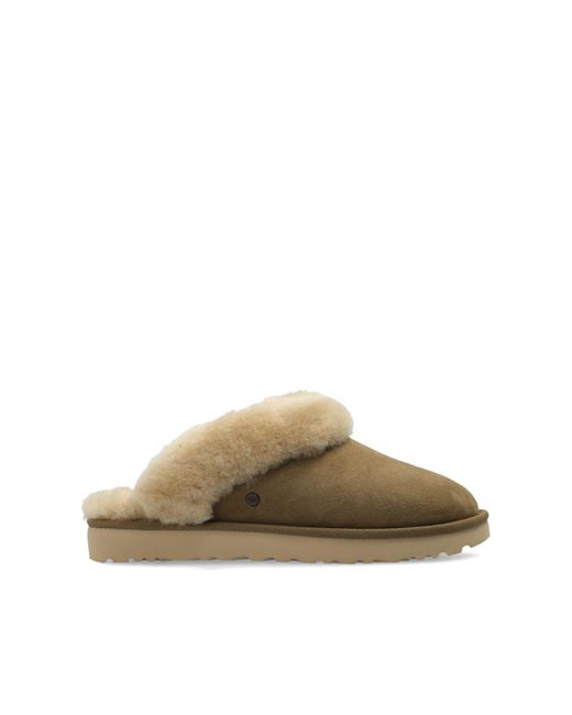 Ugg Brown Plush Fur-Lined Suede Slides With Logo Detailing