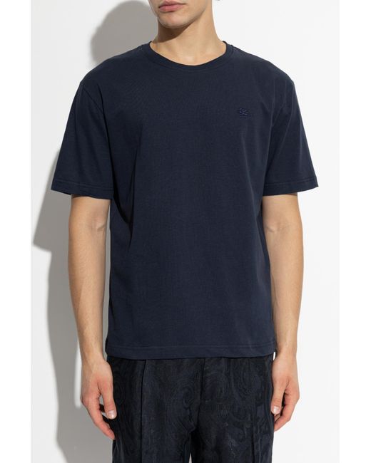 Etro Blue T-Shirt With Logo Patch for men