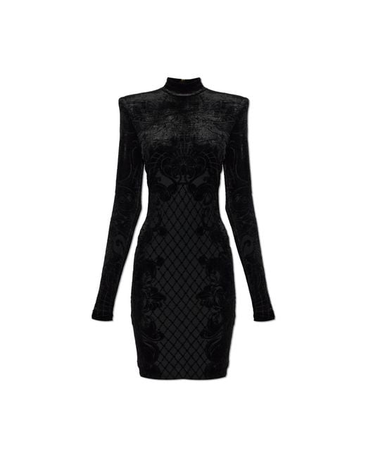 Balmain Black Velvet Dress With A Turtleneck