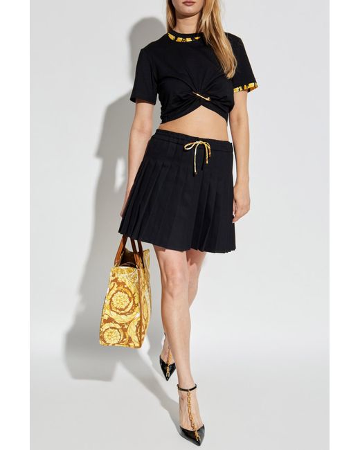 Versace Black T-Shirt With Decorative Safety Pin And Draping