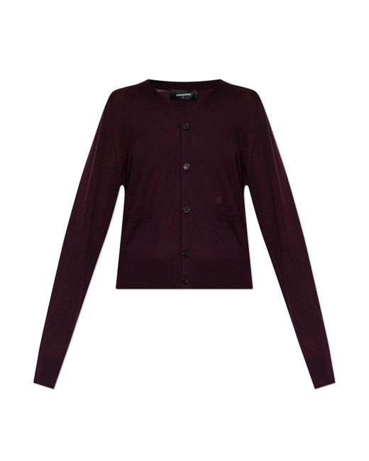 DSquared² Purple Wool Cardigan With Pockets