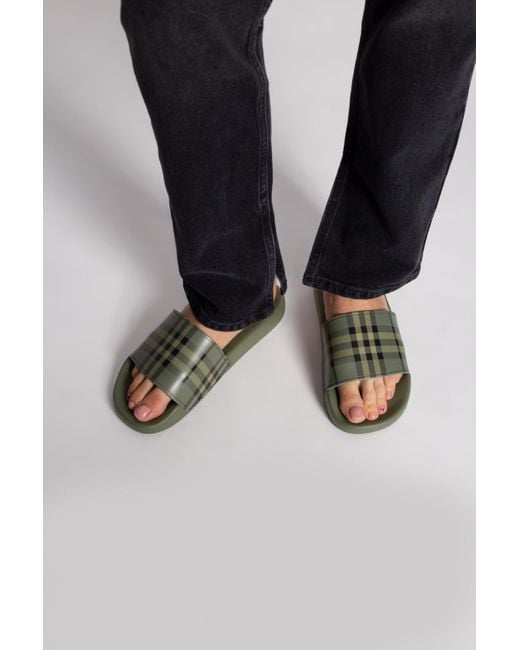 Burberry Rubber Slides in Green | Lyst