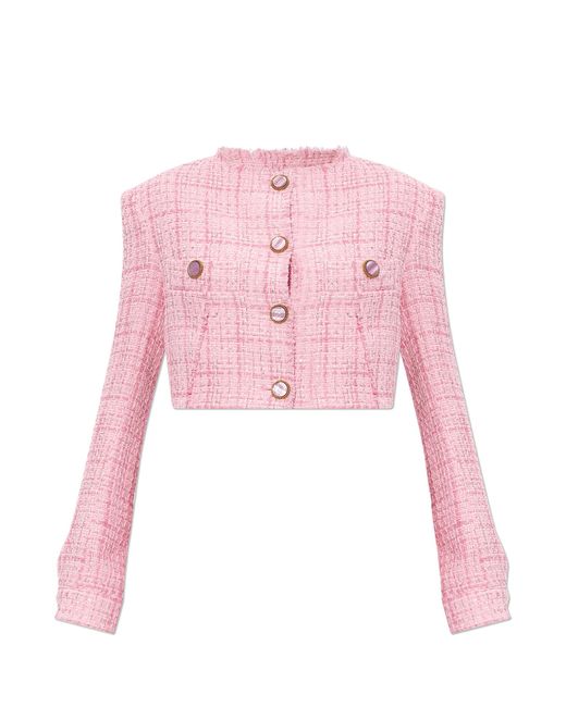 Gcds Pink Cropped Tweed Blazer
