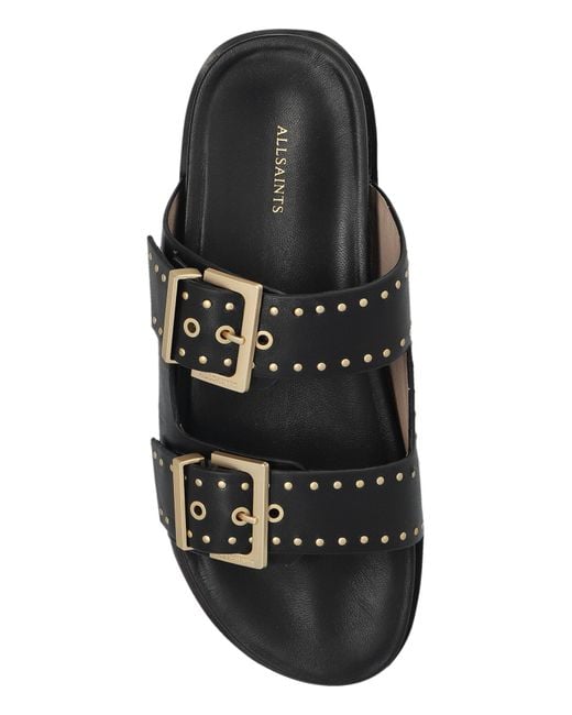 AllSaints Black Leather Slides "Magda"