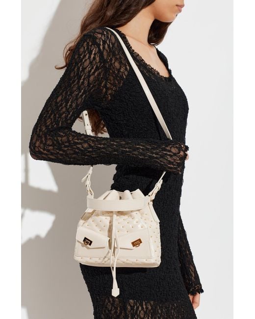 Ferragamo Black Leather "Drawstring" Bag