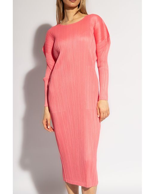 Pleats Please Issey Miyake Pink Dress With Long Sleeves,