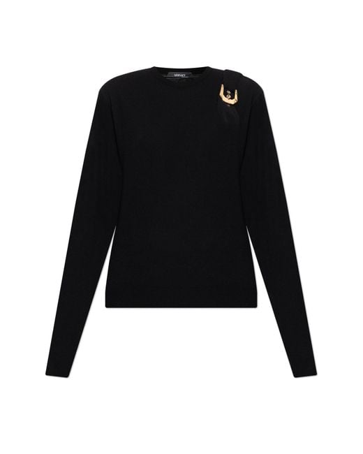 Versace Black Wool Sweater With Decorative Buckle,