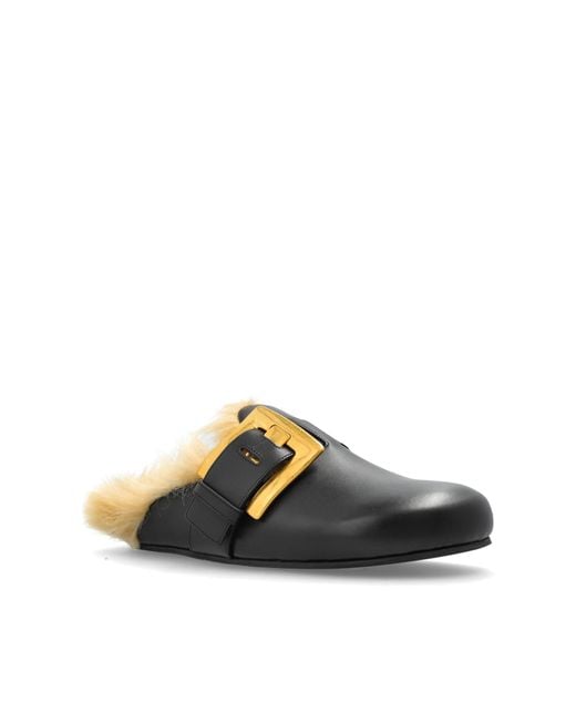 Balmain Black Leather Slides