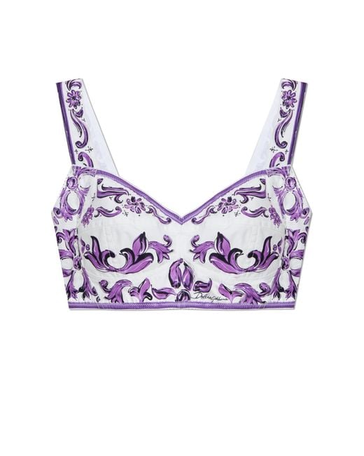 Dolce & Gabbana Purple Short Top With "Majolica" Print
