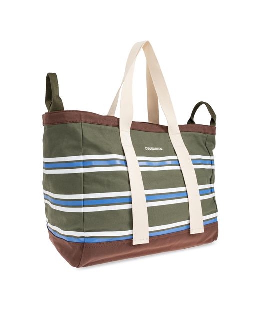 DSquared² Green Striped Pattern 'Shopper' Bag
