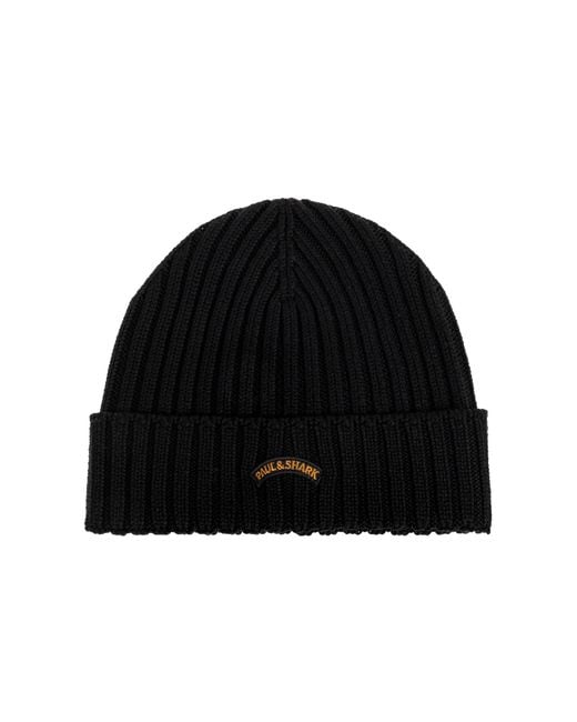 Paul & Shark Black Wool Beanie for men