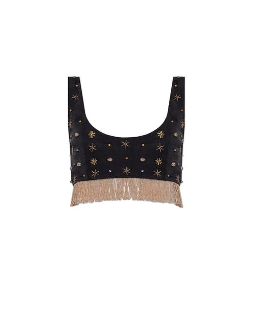 Forte Forte Black Short Top With Shimmering Appliqués