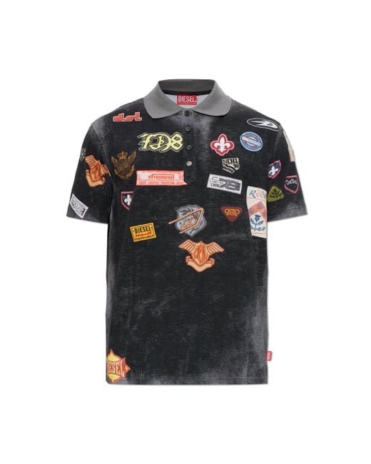 DIESEL Black Polo 'T-Rejust-Patches' for men