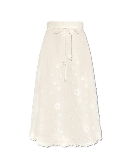 Zimmermann White Skirt With Floral Motif,