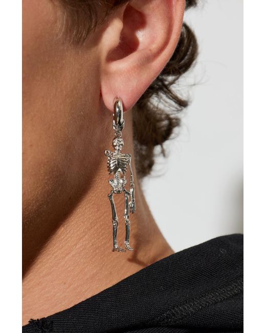 McQueen White Single Earring With Skeleton Motif for men