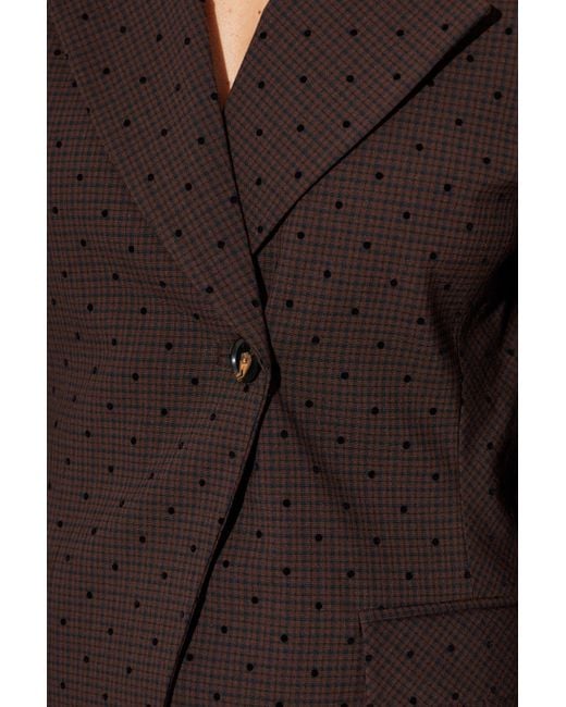 Ganni Brown Blazer With A Check Pattern