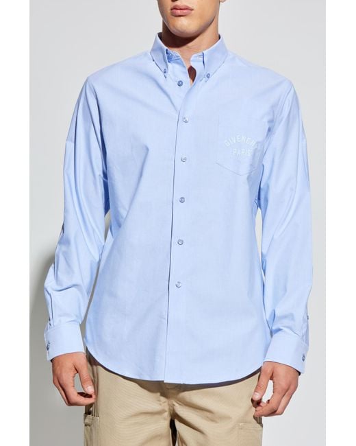 Givenchy Blue Cotton Shirt With Pocket for men