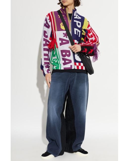 A Bathing Ape Red Patterned Cardigan for men