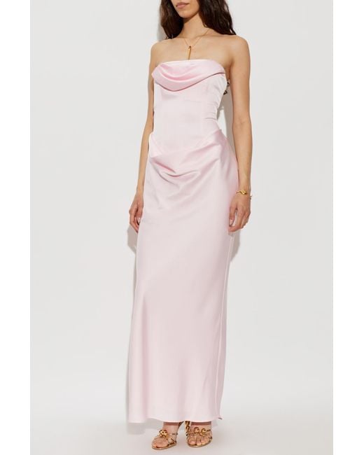 ROTATE BIRGER CHRISTENSEN Pink Satin Off-Shoulder Dress