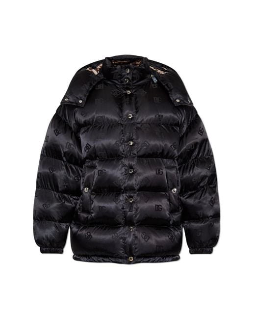 Dolce & Gabbana Black Quilted Logo-Print Down Jacket