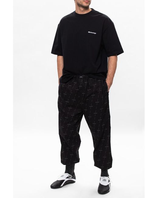 Balenciaga Cotton Trousers With Logo in Black for Men - Lyst