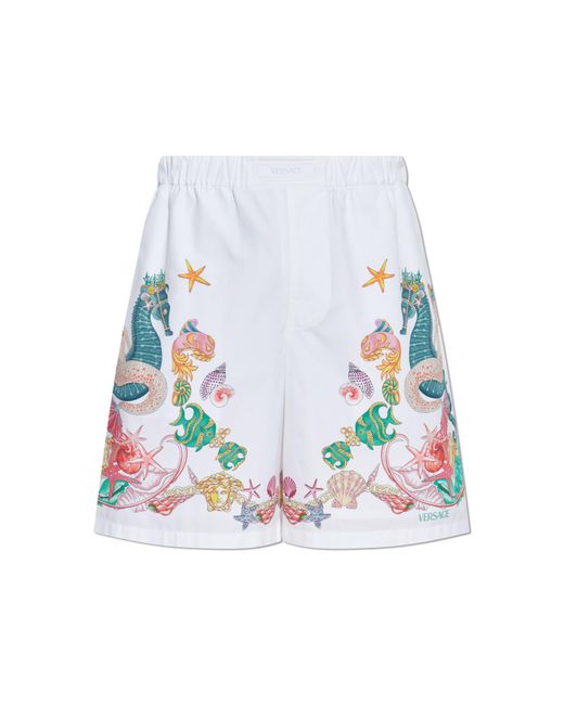 Versace White Shorts With "Coral Theatre" Print for men