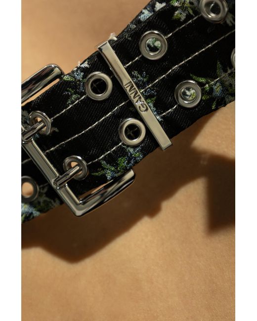 Ganni Black Top With Floral Pattern