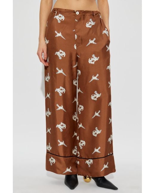 Marni Brown Silk Pants With Print