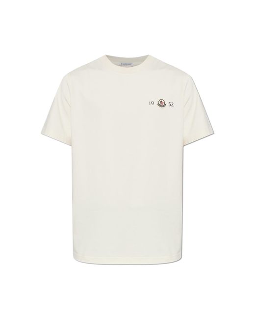 Moncler White T-Shirt With Logo Patch for men