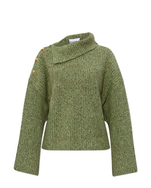 Ganni Green Wool Turtleneck