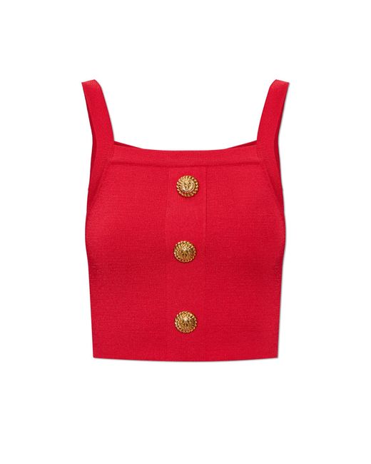 Balmain Red Short Off-Shoulder Top