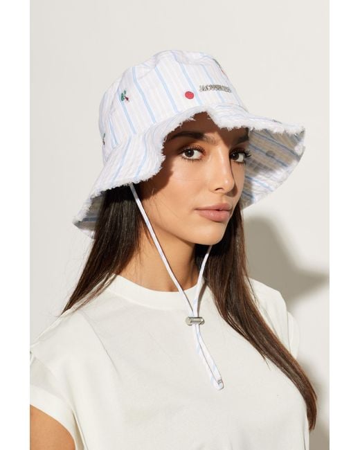 Jacquemus White Striped Pattern Hat