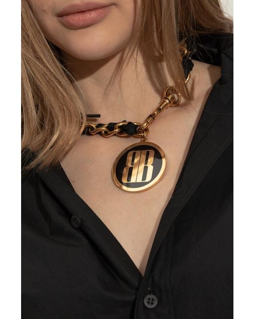 Balenciaga Black Short Necklace With Round Pendant