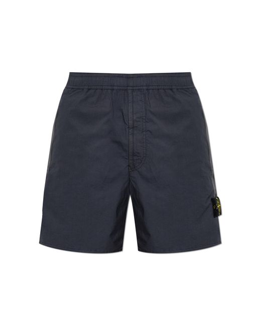 Stone Island Blue Shorts With Logo Patch for men
