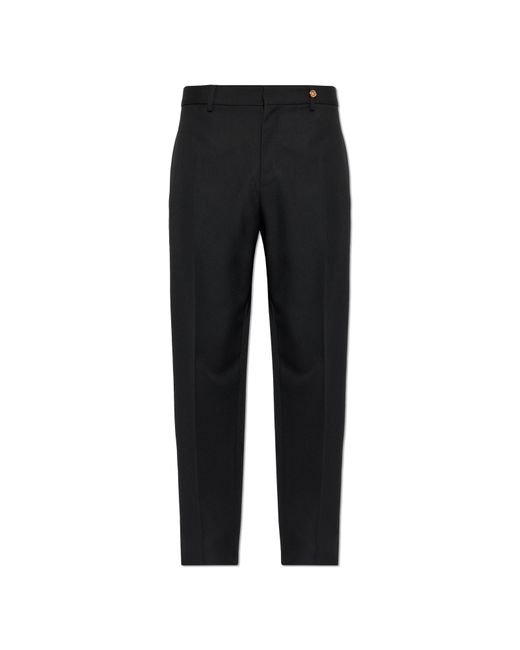 Versace Black Wool Pleated Trousers for men