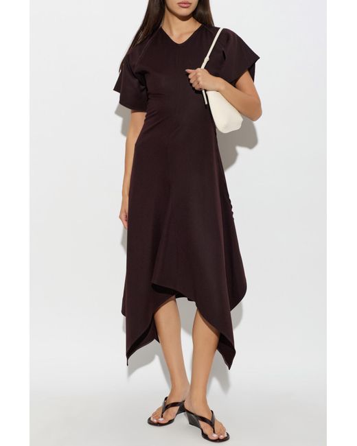 Victoria Beckham Brown Wool Dress With An Asymmetric Cut