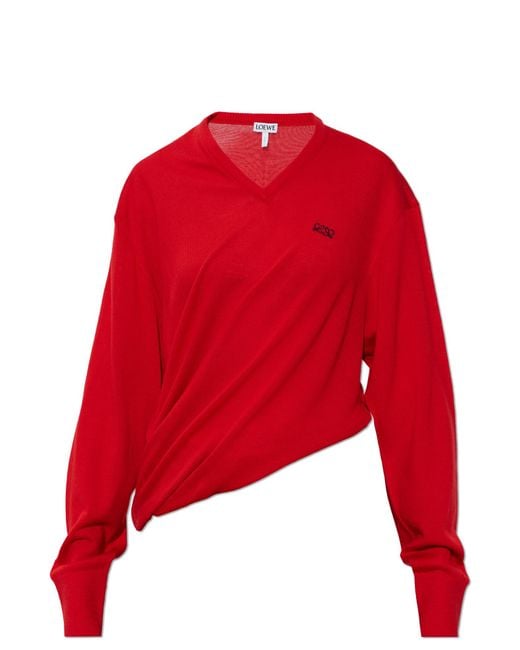 Loewe Red V-Neck Sweater