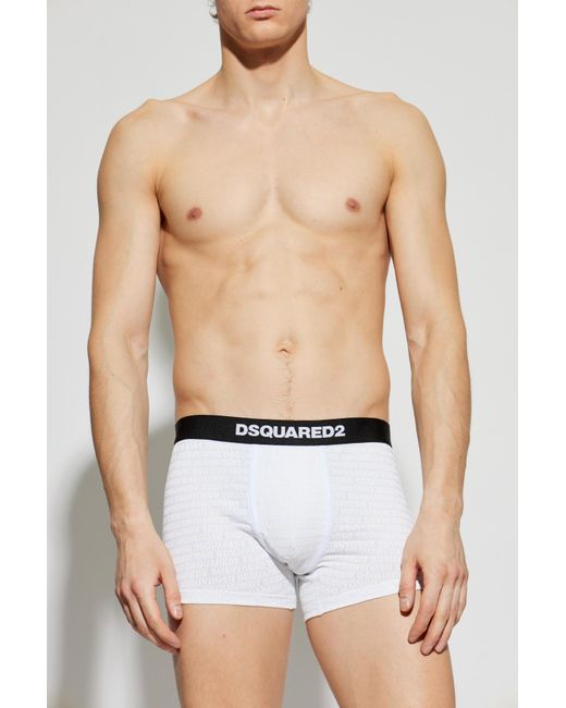 DSquared² White Cotton Boxers With Monogram for men