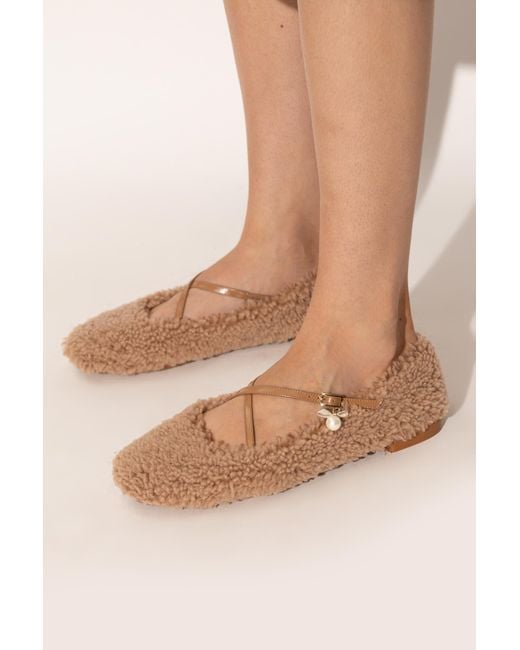 Jimmy Choo Natural Futrzane Ballerinas "Eleri"