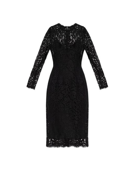 Dolce & Gabbana Black Lace Dress With Long Sleeves