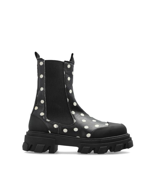 Ganni Black Polka Dot Pattern Ankle Boots